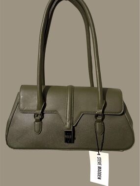 Steve Madden Deep Olive Green Structured Shoulder Bag